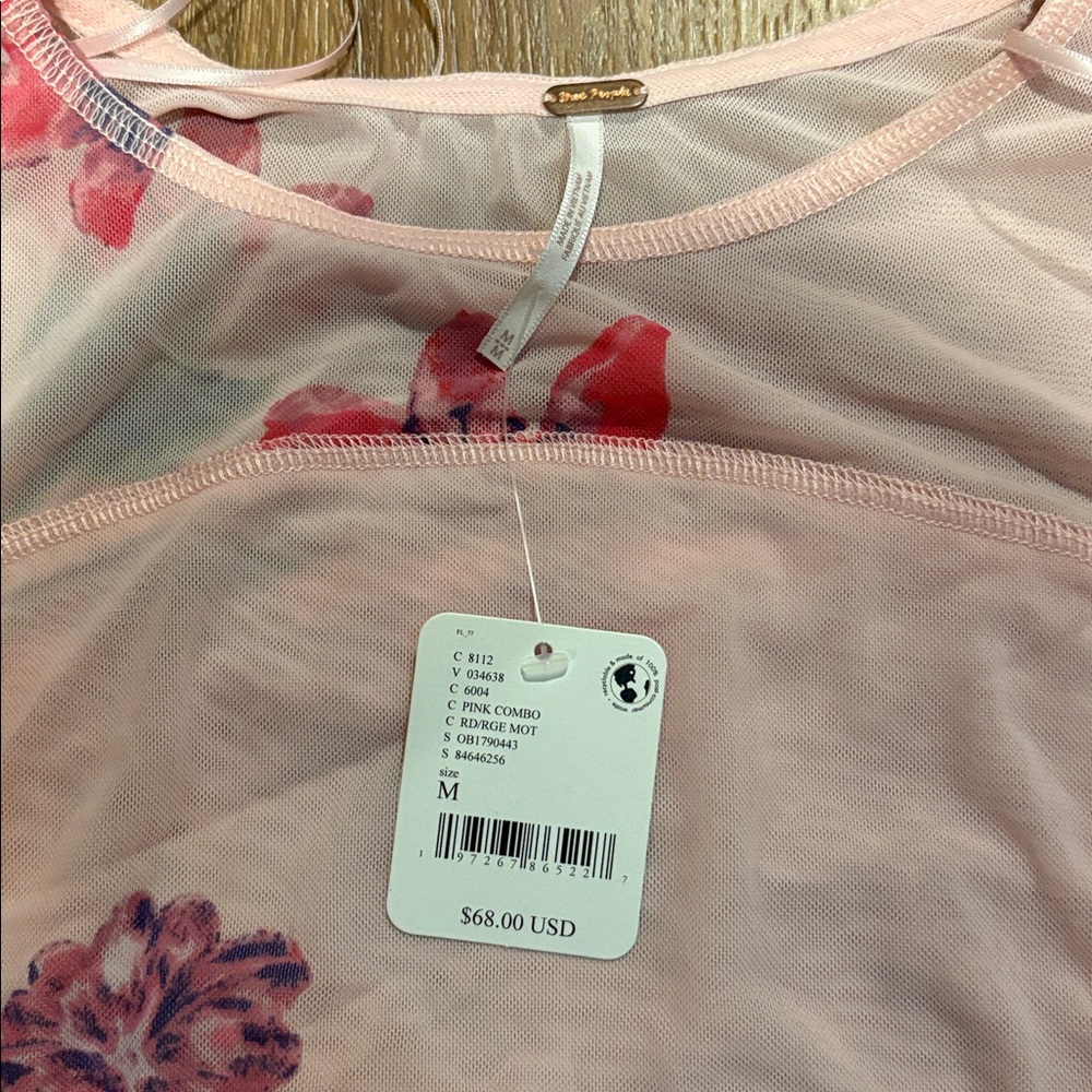 NWT free people women’s pink long sleeve shirt top mesh floral medium - Picture 3 of 4